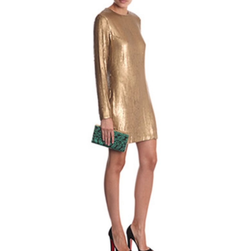 Diane Von Furstenberg Metallic Gold Long-Sleeve Mini Dress